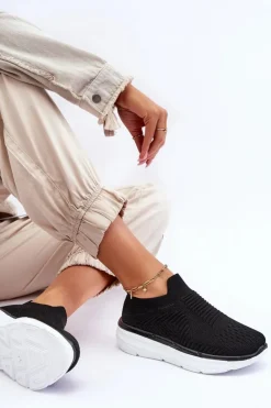 New Boto Damskie Wsuwane Buty Sportowe Czarne Ferive Czarny