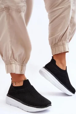 New Boto Damskie Wsuwane Buty Sportowe Czarne Ferive Czarny