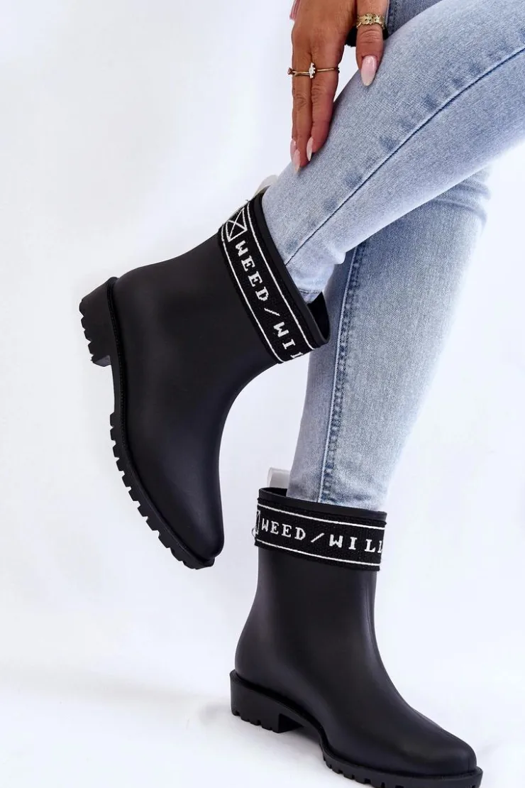 Boto Kalosze Damskie*Damskie Wsuwane Kalosze Na Płaskim Obcasie Czarne Coreta