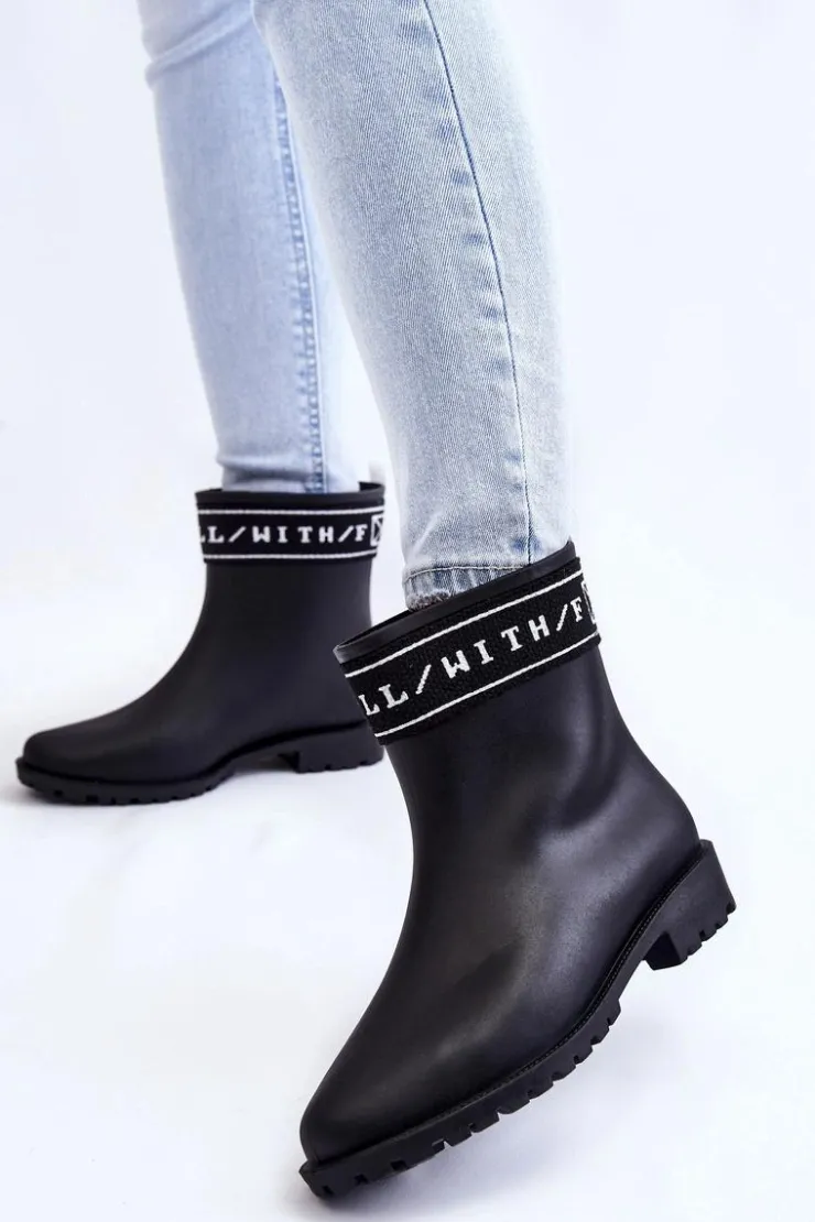 Boto Kalosze Damskie*Damskie Wsuwane Kalosze Na Płaskim Obcasie Czarne Coreta