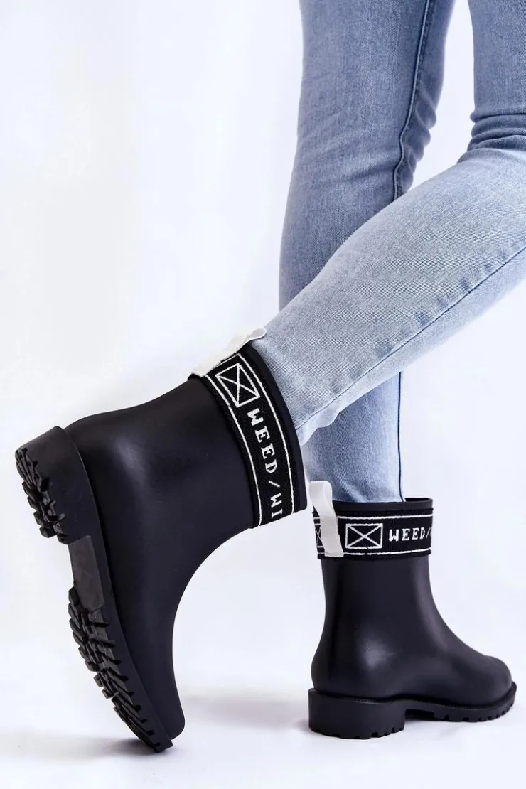 Boto Kalosze Damskie*Damskie Wsuwane Kalosze Na Płaskim Obcasie Czarne Coreta