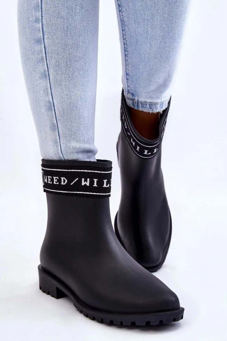 Boto Kalosze Damskie*Damskie Wsuwane Kalosze Na Płaskim Obcasie Czarne Coreta