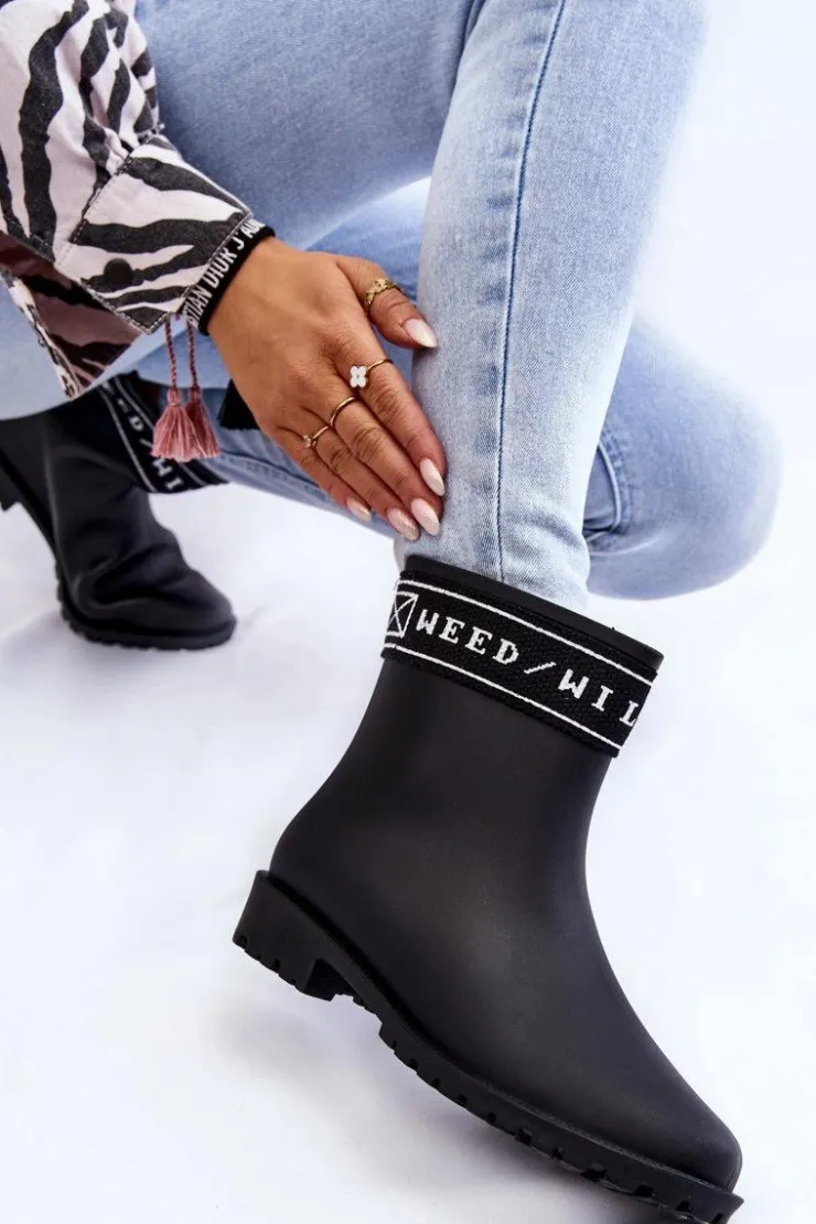 Boto Kalosze Damskie*Damskie Wsuwane Kalosze Na Płaskim Obcasie Czarne Coreta