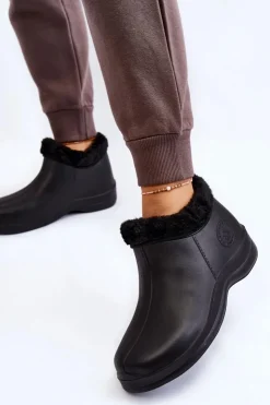 Damskie Boto Damskie Wsuwane Kalosze Ocieplane Czarne Izera