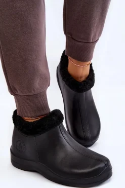 Damskie Boto Damskie Wsuwane Kalosze Ocieplane Czarne Izera