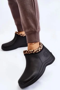 Best Boto Damskie Wsuwane Kalosze Ocieplane Cętki Czarne Izera