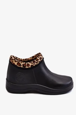 Best Boto Damskie Wsuwane Kalosze Ocieplane Cętki Czarne Izera