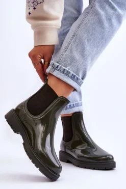 Online Boto Damskie Wsuwane Kalosze Sztyblety Ciemnozielone Larone
