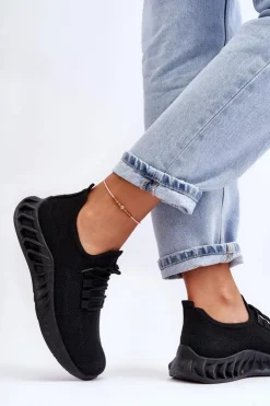 Outlet Boto Damskie Wsuwane Materiałowe Sneakersy Czarne Venett