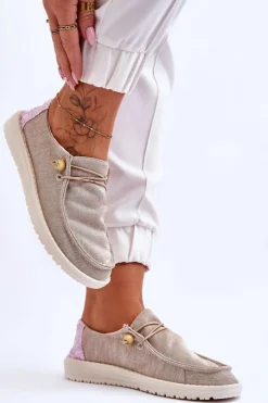 Damskie Boto Damskie Wsuwane Materiałowe Tenisówki Beżowe Kenza