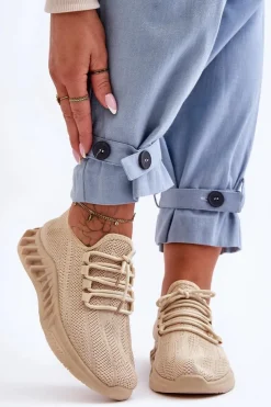 Damskie Boto Damskie Wsuwane Materiałowe Sneakersy Beżowe Venett