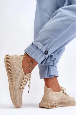 Damskie Boto Damskie Wsuwane Materiałowe Sneakersy Beżowe Venett