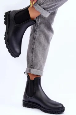 Hot Boto Damskie Wsuwane Matowe Kalosze Czarne Helinca