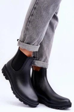 Hot Boto Damskie Wsuwane Matowe Kalosze Czarne Helinca