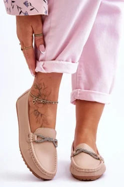Boto Loafersy Damskie|Mokasyny Damskie Zamszowe*Damskie Wsuwane Mokasyny Z Błyszczącą Ozdobą Beżowe This Moment