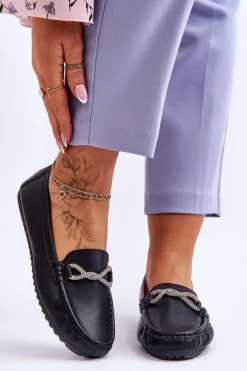 Damskie Boto Damskie Wsuwane Mokasyny Z Błyszczącą Ozdobą Czarne This Moment