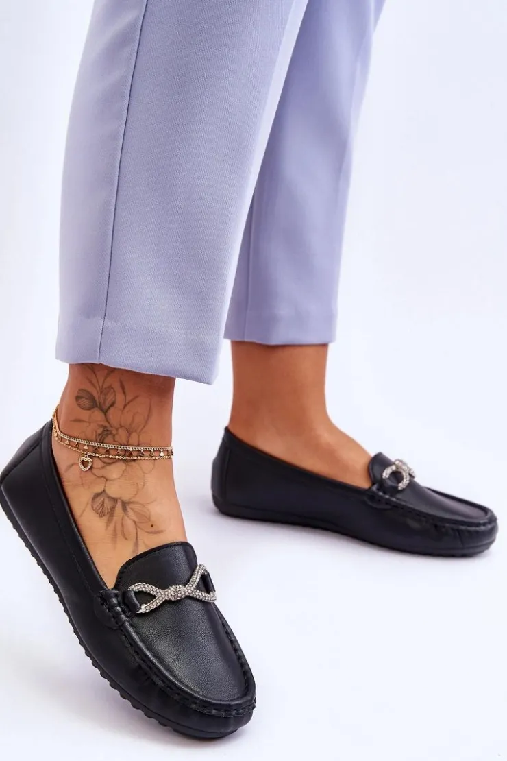 Damskie Boto Damskie Wsuwane Mokasyny Z Błyszczącą Ozdobą Czarne This Moment