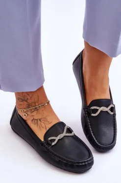 Damskie Boto Damskie Wsuwane Mokasyny Z Błyszczącą Ozdobą Czarne This Moment