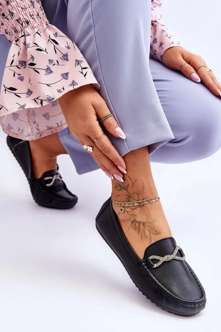 Damskie Boto Damskie Wsuwane Mokasyny Z Błyszczącą Ozdobą Czarne This Moment