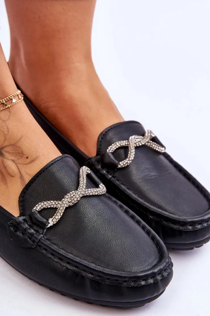 Damskie Boto Damskie Wsuwane Mokasyny Z Błyszczącą Ozdobą Czarne This Moment