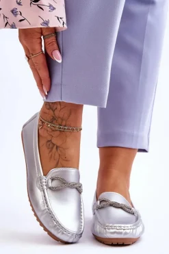 New Boto Damskie Wsuwane Mokasyny Z Błyszczącą Ozdobą Srebrne This Moment