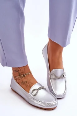 New Boto Damskie Wsuwane Mokasyny Z Błyszczącą Ozdobą Srebrne This Moment