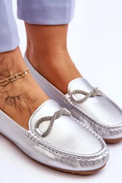 New Boto Damskie Wsuwane Mokasyny Z Błyszczącą Ozdobą Srebrne This Moment
