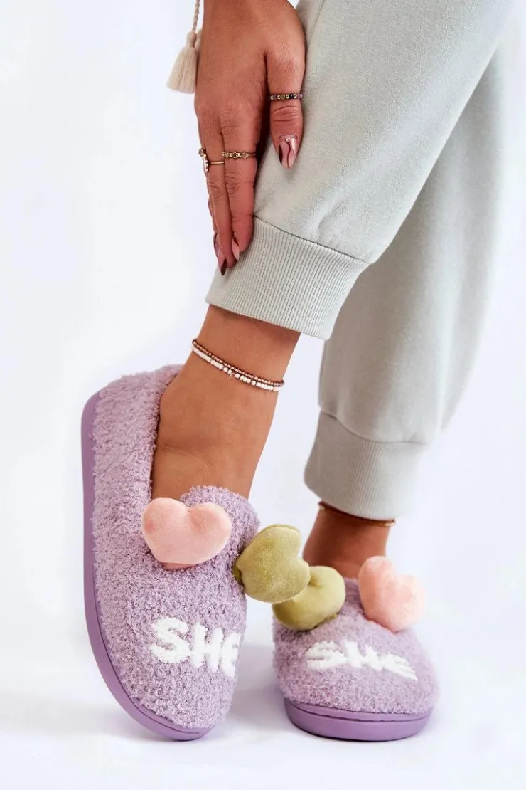 Damskie Boto Damskie Wsuwane Papcie Z Sercami Fioletowe Alasca