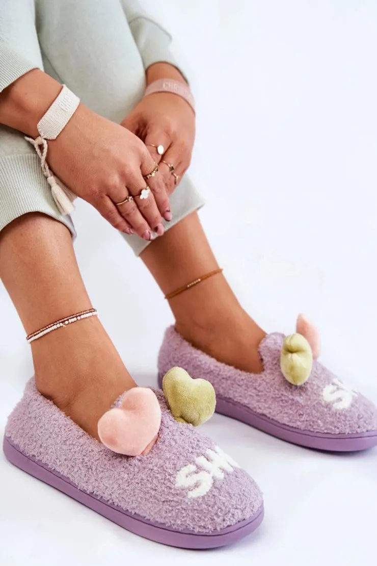 Damskie Boto Damskie Wsuwane Papcie Z Sercami Fioletowe Alasca