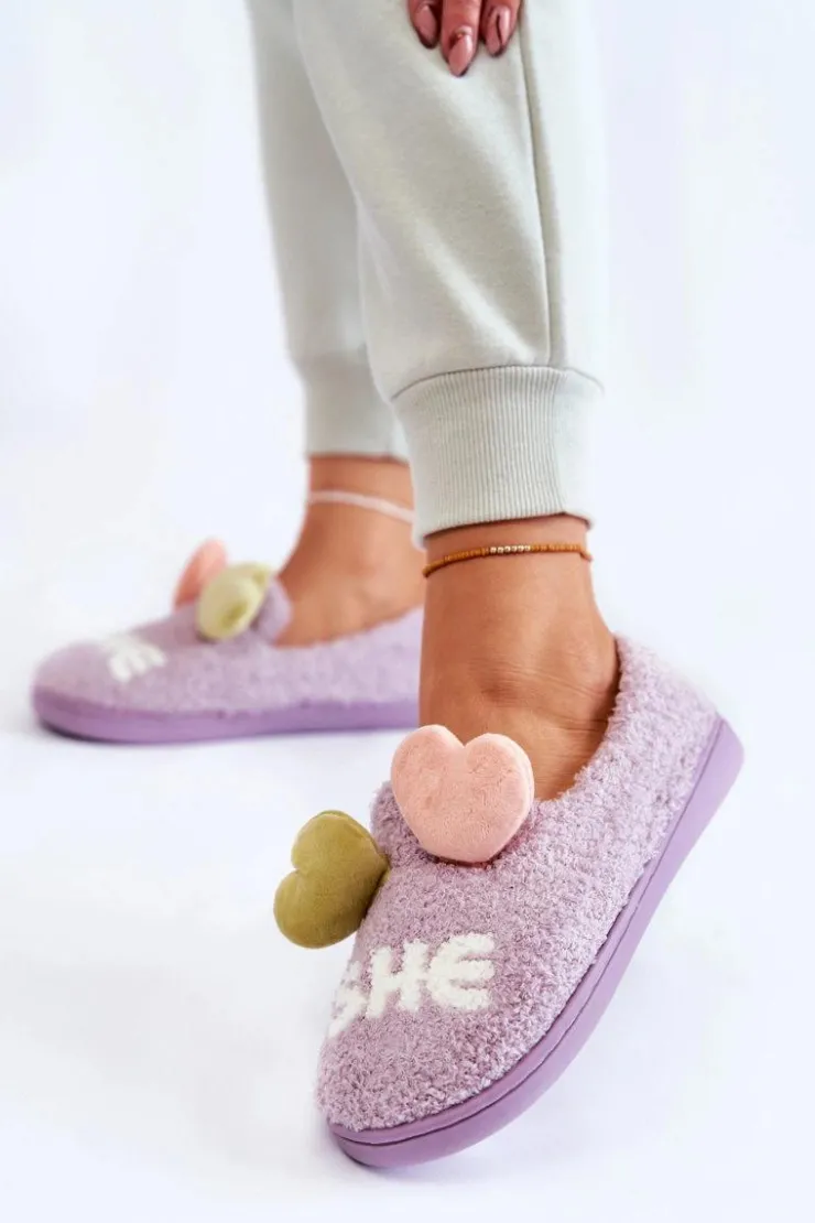 Damskie Boto Damskie Wsuwane Papcie Z Sercami Fioletowe Alasca