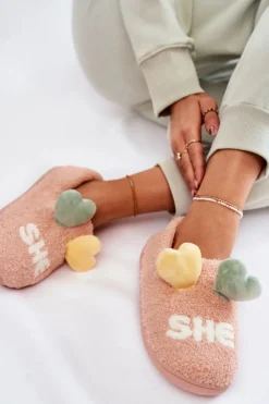 Boto Kapcie Klasyczne*Damskie Wsuwane Papcie Z Sercami Różowe Alasca