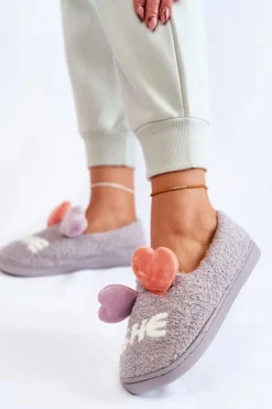 Discount Boto Damskie Wsuwane Papcie Z Sercami Szare Alasca