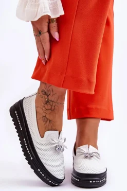 Damskie Damskie buty S.Barski Damskie Wsuwane Skórzane Trampki Białe Raven