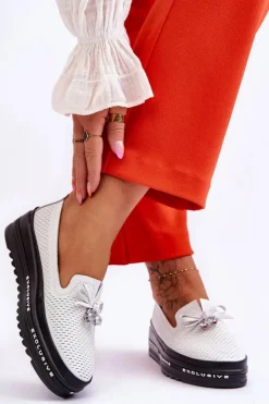 Damskie Damskie buty S.Barski Damskie Wsuwane Skórzane Trampki Białe Raven