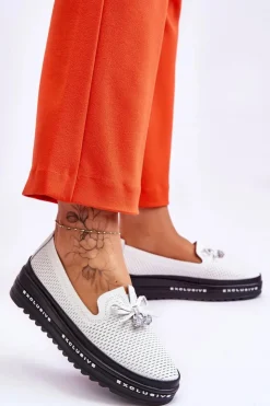 Damskie Damskie buty S.Barski Damskie Wsuwane Skórzane Trampki Białe Raven