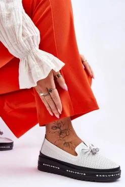 Damskie Damskie buty S.Barski Damskie Wsuwane Skórzane Trampki Białe Raven