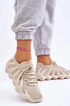 Online Boto Damskie Wsuwane Sneakersy Beżowe Myles