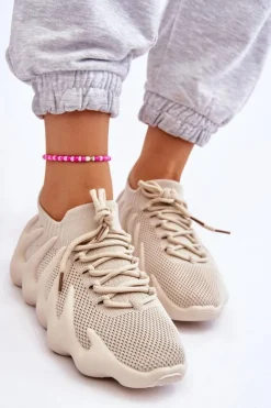 Online Boto Damskie Wsuwane Sneakersy Beżowe Myles