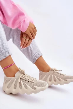 Online Boto Damskie Wsuwane Sneakersy Beżowe Myles