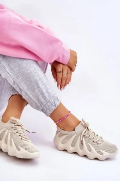 Online Boto Damskie Wsuwane Sneakersy Beżowe Myles