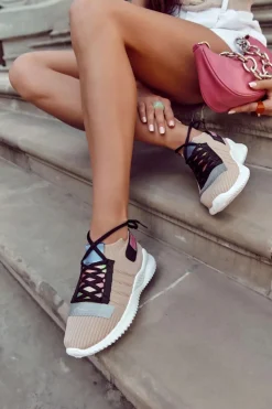 Discount Boto Damskie Wsuwane Sportowe Buty Sneakersy Beżowe Klayra Beżowy