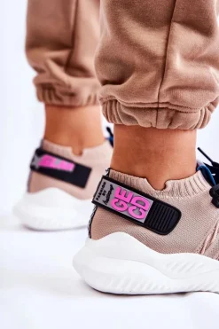 Discount Boto Damskie Wsuwane Sportowe Buty Sneakersy Beżowe Klayra Beżowy
