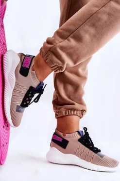 Discount Boto Damskie Wsuwane Sportowe Buty Sneakersy Beżowe Klayra Beżowy