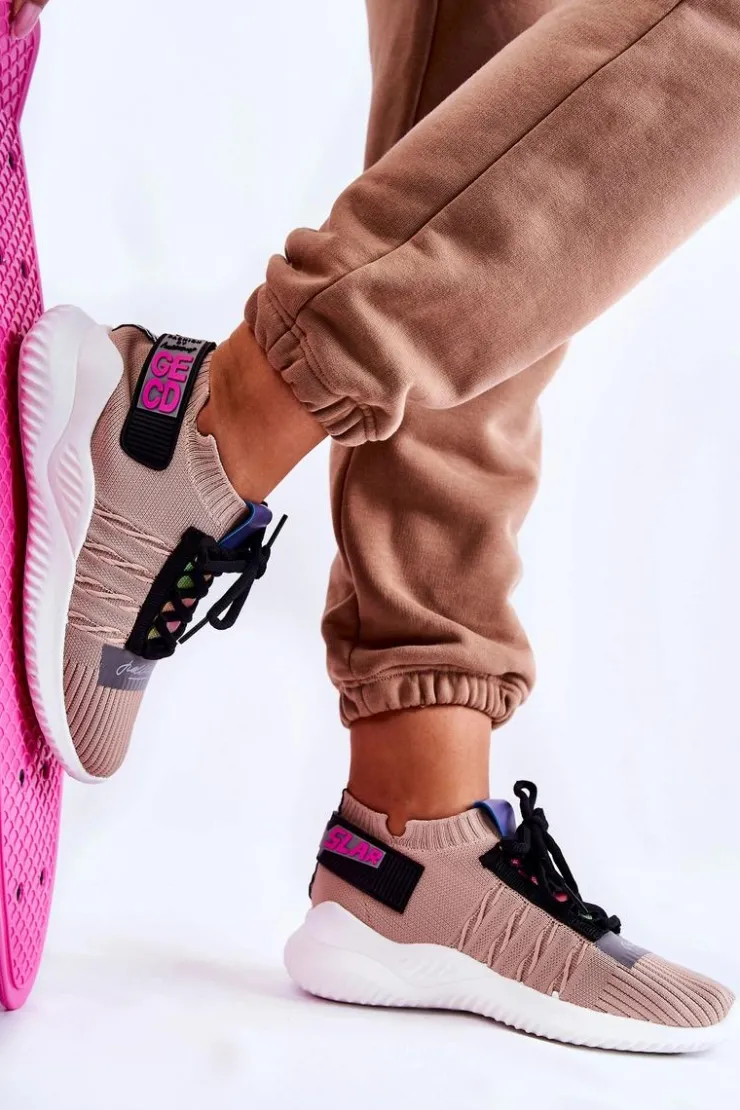 Discount Boto Damskie Wsuwane Sportowe Buty Sneakersy Beżowe Klayra Beżowy