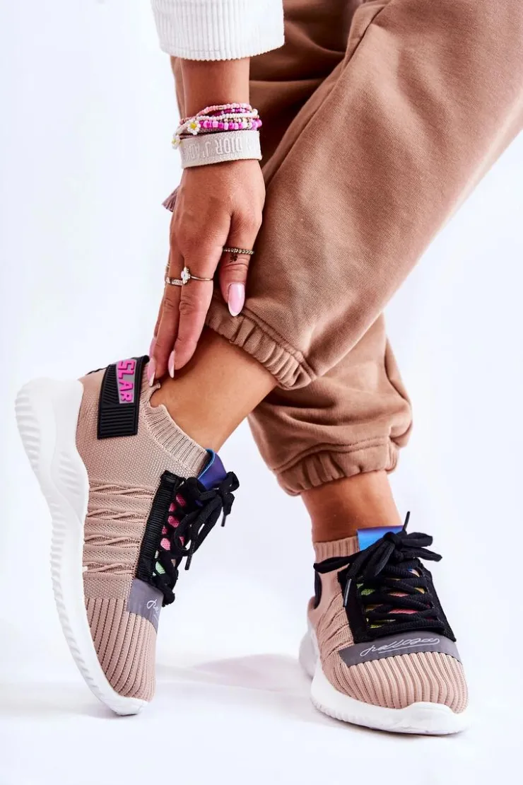 Discount Boto Damskie Wsuwane Sportowe Buty Sneakersy Beżowe Klayra Beżowy