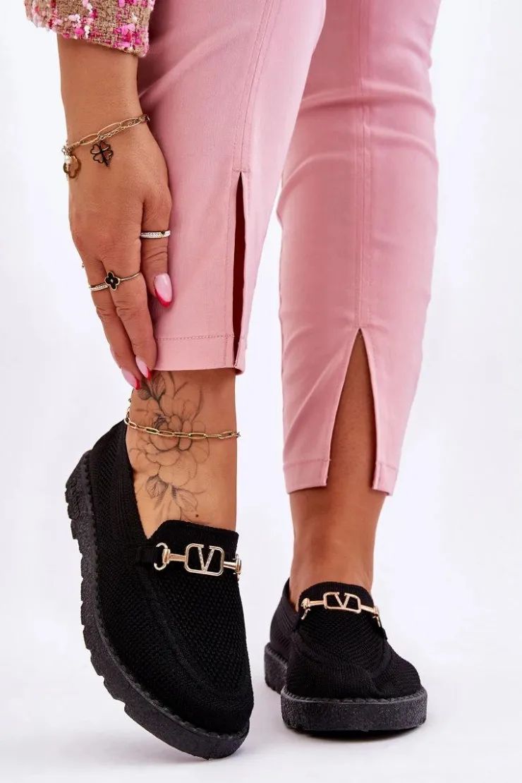 Outlet Boto Damskie Wsuwane Tenisówki Slip-On Z Ozdobą Czarne Alena