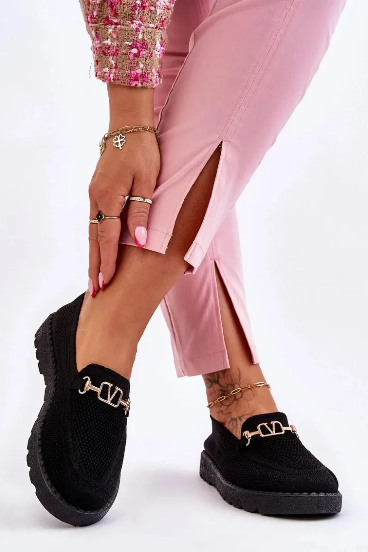 Outlet Boto Damskie Wsuwane Tenisówki Slip-On Z Ozdobą Czarne Alena