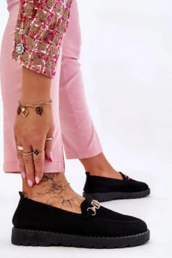 Outlet Boto Damskie Wsuwane Tenisówki Slip-On Z Ozdobą Czarne Alena