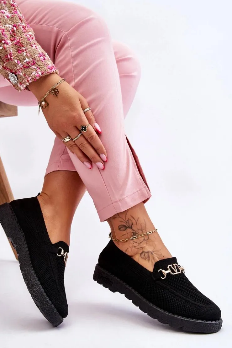 Outlet Boto Damskie Wsuwane Tenisówki Slip-On Z Ozdobą Czarne Alena