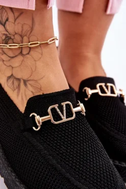 Outlet Boto Damskie Wsuwane Tenisówki Slip-On Z Ozdobą Czarne Alena